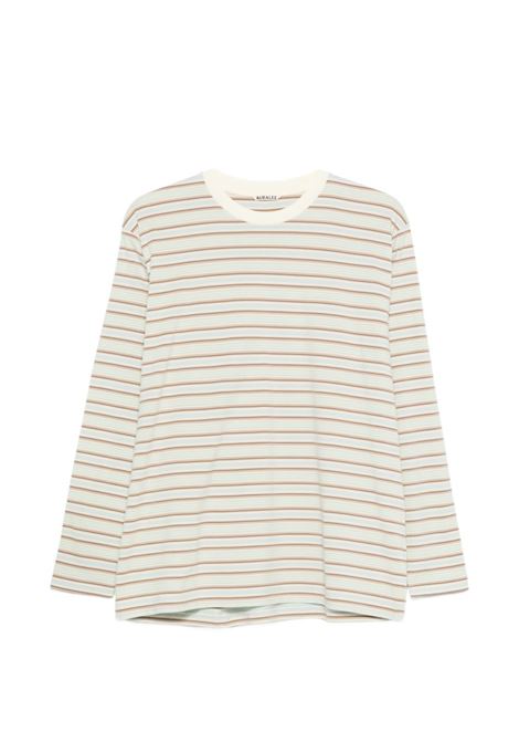 l/s tee man brown AURALEE | A26SP01GJFADE BROWN STRIPE